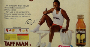 pelé segura um energético comercial de taff man e