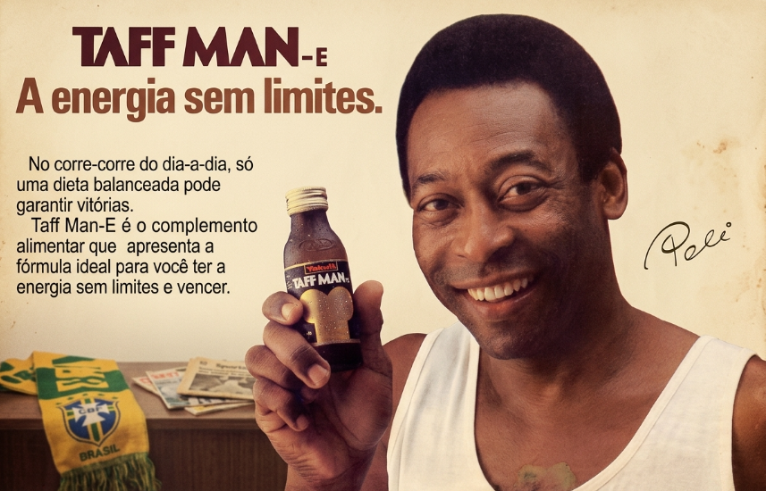 pelé segura um energético comercial de taff man e