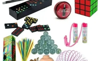 Infância nos Anos 90, brinquedos dos anos 90, dominó preto, cubo mágico, peão, pega vareta, gude, mola