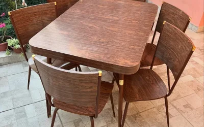 Mesa Elástica de Formica Anos 70 Marrom (Mesa Extensível)